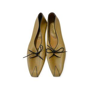 Vintage Neiman Marcus Italian Leather Flats Sz 6.5M Dark Mustard/Tan,  80s